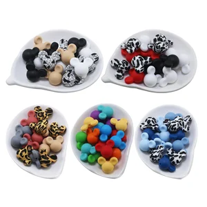 10pcs/lot Mickey Silicone Beads Mouse Leopard Print Food Grade Baby Teether Toy Soft Chew Teething D