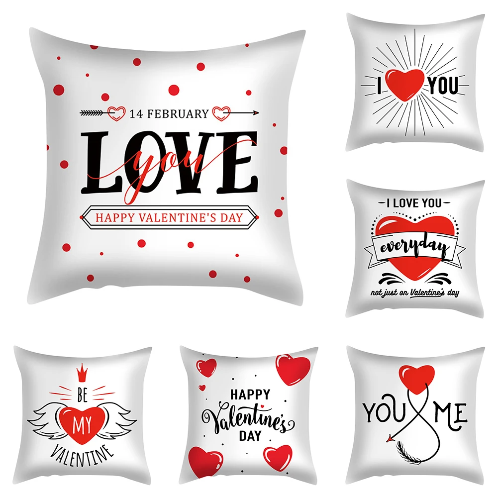 

Heart Love Red Lips Print Decorative Cushions Pillowcase Polyester Cushion Cover Throw Pillow Sofa Decoration Valentine'S Day