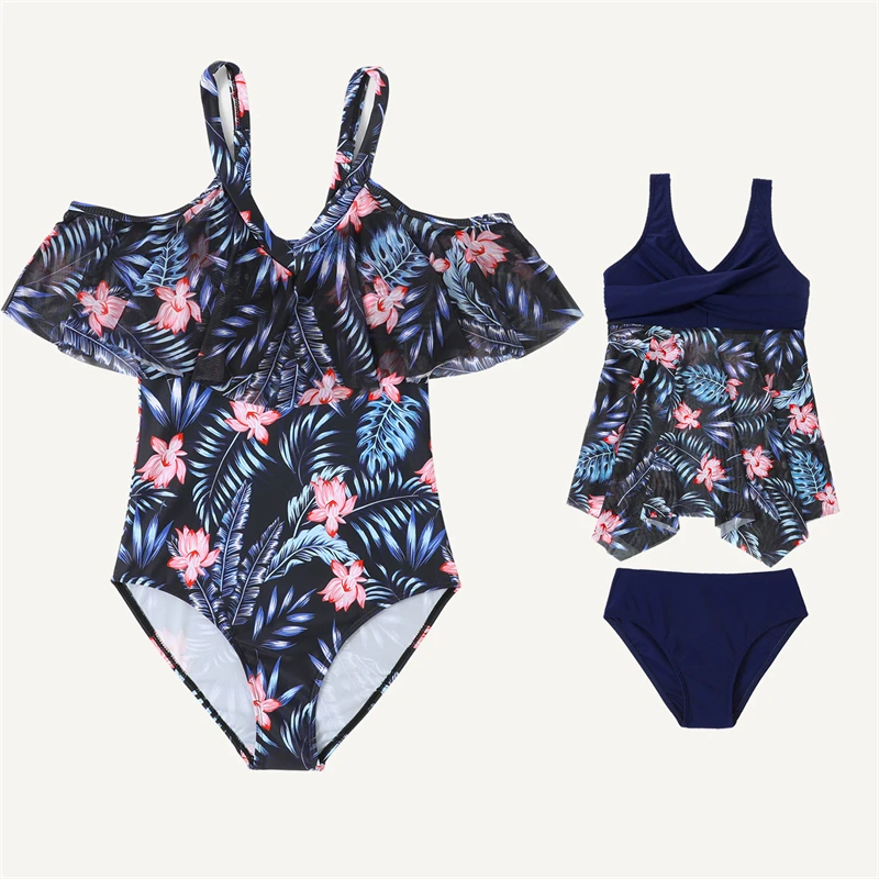 

Flower Mommy and Me Swimsuits Family Look Tank Mother Daughter Matching Swimwear Ruffled Women Girls Bikini Dresses Clothes 2023