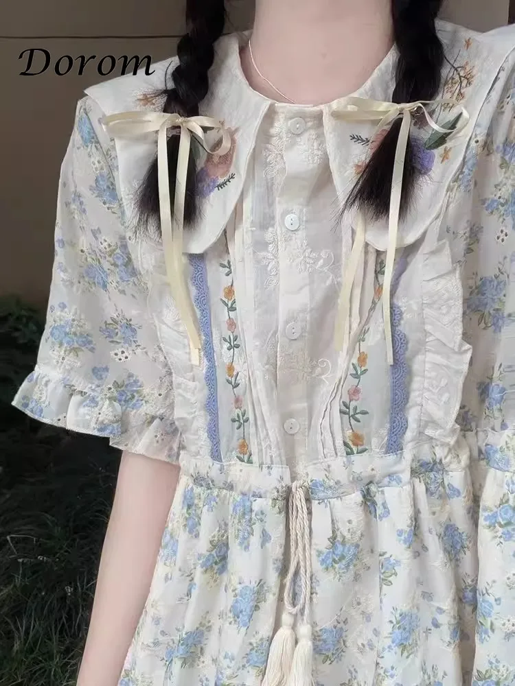 Женское винтажное платье Лолита длинное с цветочной вышивкой и воротником Питер