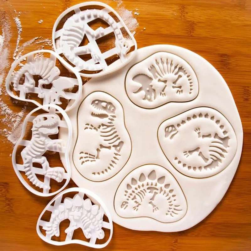 

4Piece Dinosaur Cookie Fossil Cookie Cutter Dinosaur Bone Fossil Mold White Plastic For Baking Enthusiasts