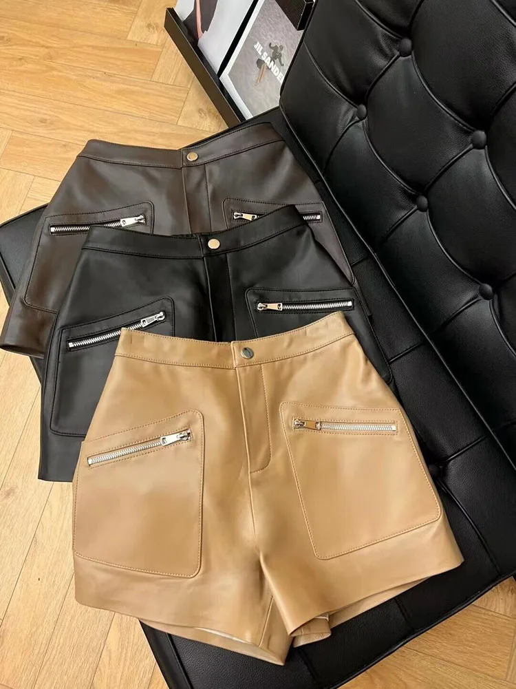 

Женские шорты из натуральной кожи с высокой талией, новинка 2023, корейская мода, Y2K, короткие брюки, женские роскошные