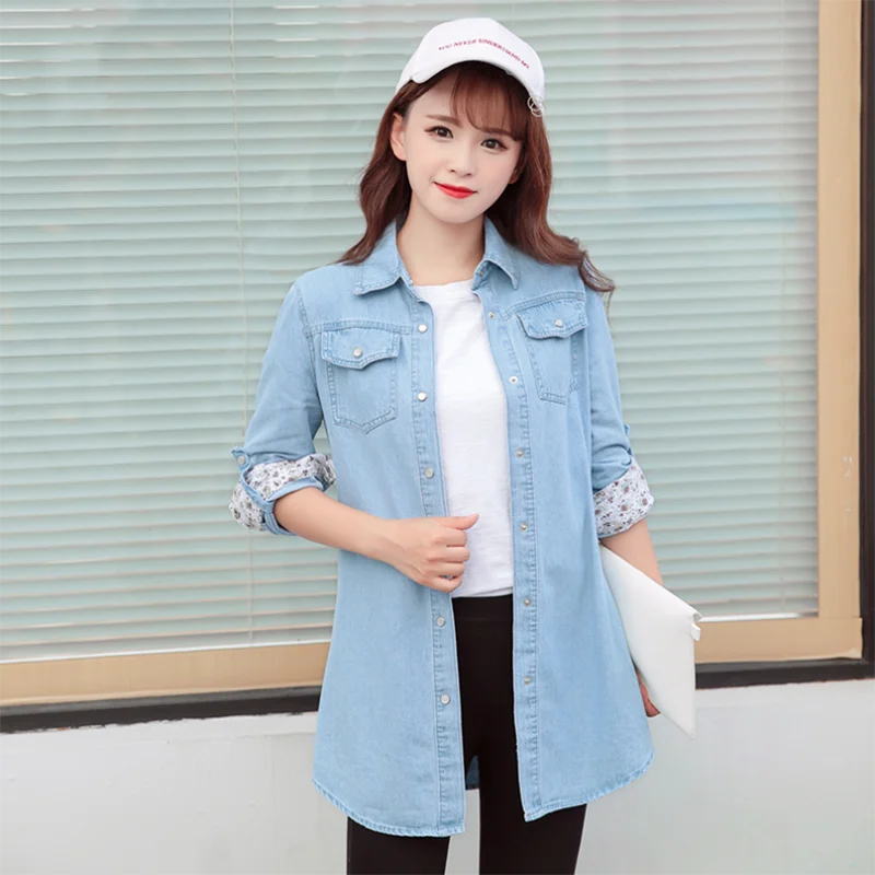 

Long Sleeves Jeans Shirts Women Outer Wear 2023 Spring Autumn New Korean Slim Student Shirts Female Casual Denim Jacket Outwear