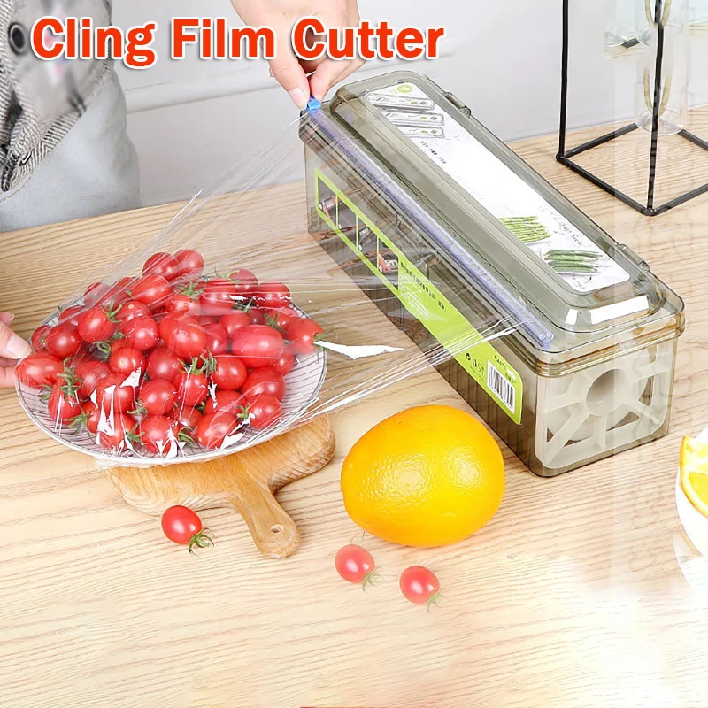 

Plastic Cling Film Refillable Box with Slide Cutter Kitchen Household Food Grade Tinfoil Wrap Cutter Paper Kitchen Accessories
