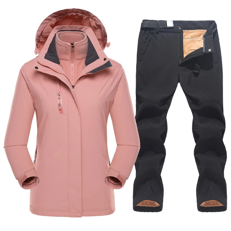 Women Ski Suit Waterproof Snow Fleece Jacket Pants Female Snowboard Sets Women's Winter Sports Warm Skiing Outfits Brand