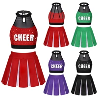 s xxl women cheerleading costume outfit letter print halter mesh crop top with pleated mini skirt schoolgirl cosplay clothing