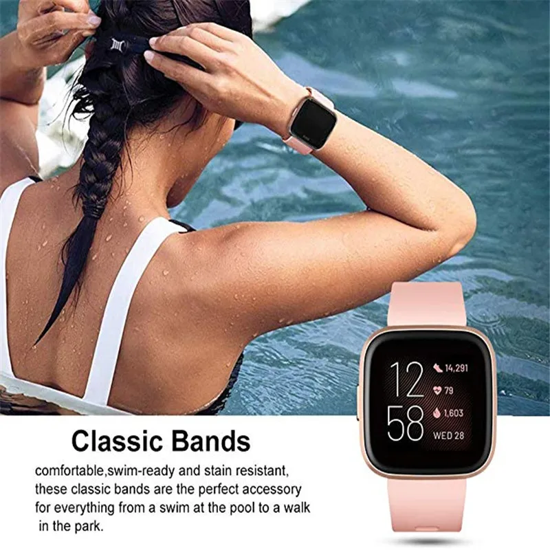 Soft Silicone Secure Adjustable Band For Original Fitbit Versa 2/Versa Lite Band Wristband Strap Bracelet Fit Bit Watch Straps