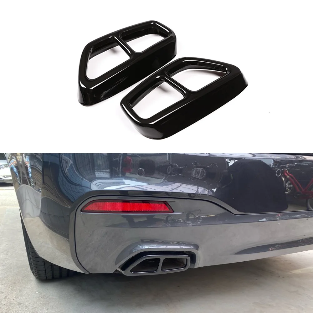 

2Pcs Stainless Rear Dual Exhaust Pipe Cover Trims Glossy Black For BMW 5 Series G30 G31 2017- 2018 Car Accessories