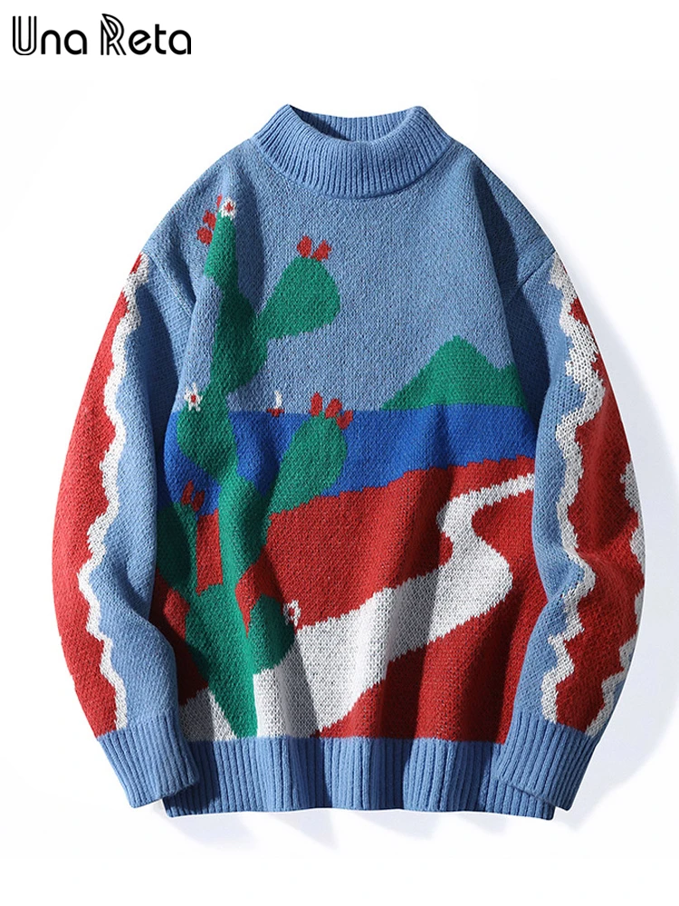 

Una Reta Lovely Print Sweater Men New Harajuku Winter Men's Clothing Knit Pullover Long Sleeve Pulls Sweaters For Men