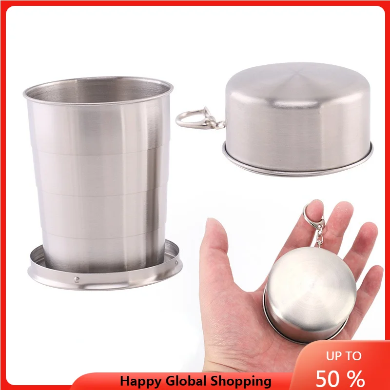 

Складная чашка Xiaomi 75 мл/150 мл/250 мл из нержавеющей стали, Телескопическая Кружка для чая с брелоком, портативная чашка для рук, для улицы, путе...