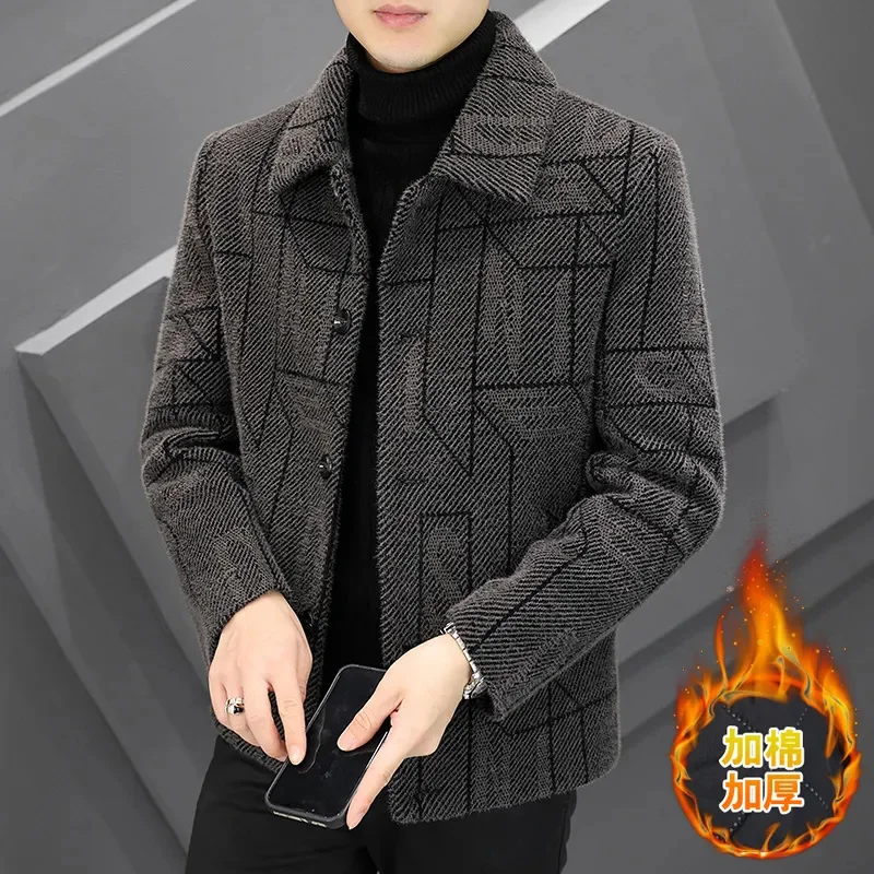 

Мужская утепленная шерстяная куртка, повседневная короткая приталенная куртка в деловом стиле, уличная одежда для зимы 2024