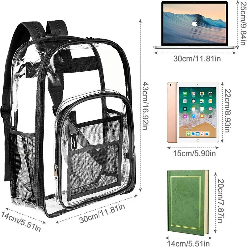 Clear Backpack Heavy Duty Stadium Approved PVC Transparent Backpacks for Kids Adults Clear School Bookbag with Reinforced Strap