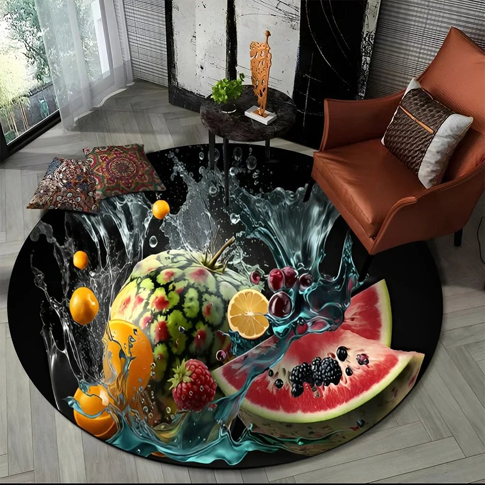 3D Cute Tropical Fruits Cartoon HD Round Carpet Rug for Living Room Bedroom Child Playroom Decor Pet Area Non-slip Floor Mat