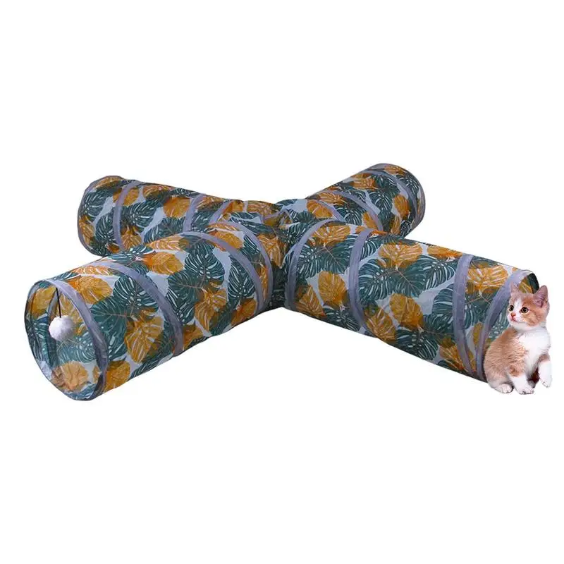 

Складной туннель для кошек, игровой туннель для кошек с принтом, развлекательная палатка для кошек с мячом и четырьмя каналами, туннель для кошек, Игрушечный Кролик