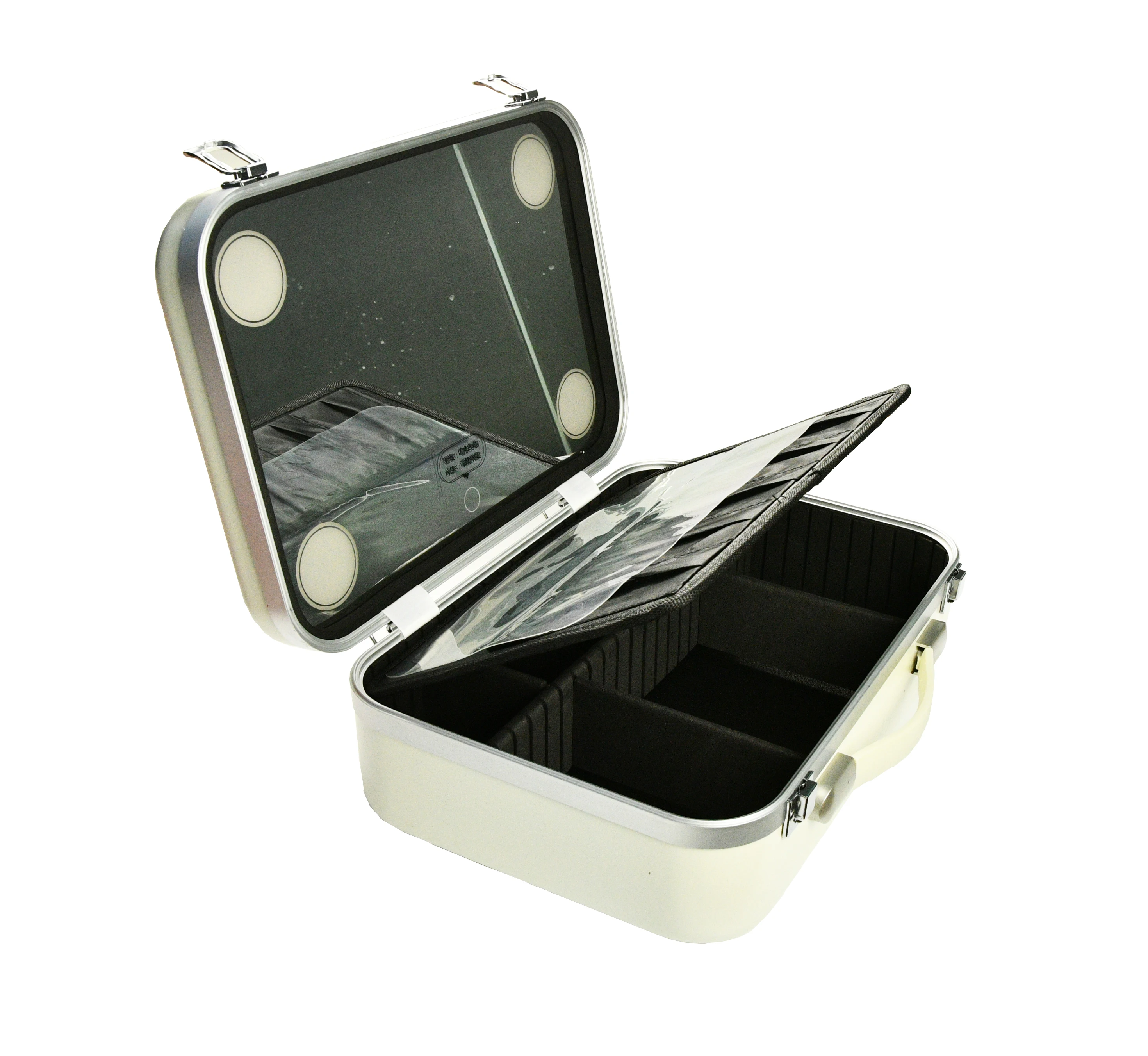 

Large-Capacity LED Touch Light Full-Screen Mirror Portable Travel Makeup Storage Bag Fashion Cosmetic Box (White)