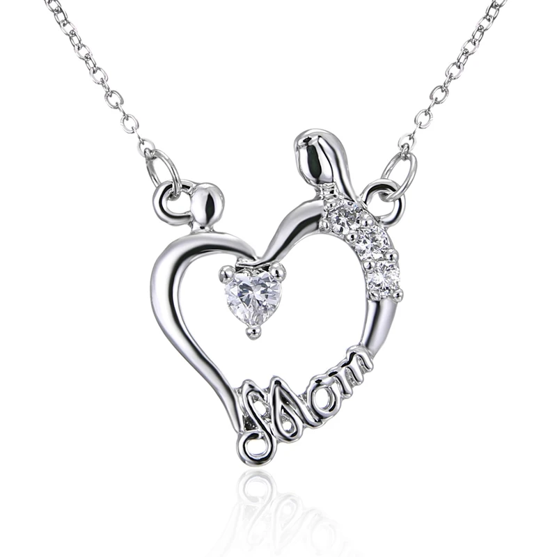 

Trendy Crystal Rhinestone Love Heart Pendant Necklace Jewelry Women Luxury Collar Metal Chain Necklace Mother's Day Gift for Mom