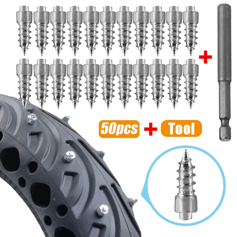 

50-10pcs Winter Anti-Slip Screws Nails with Tools Car Tire Studs Anti Skid Falling Spikes Wheel Tyres for Car Motorcycle Bicycle