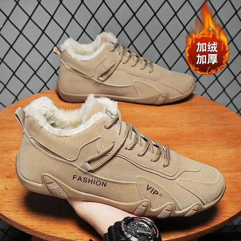

Winter New Men's Cotton Shoes Pu Leather Men's Fleece-Lined Thickened Middle-Aged and Elderly High-Top Casual Warm Dad Cotton-Pa