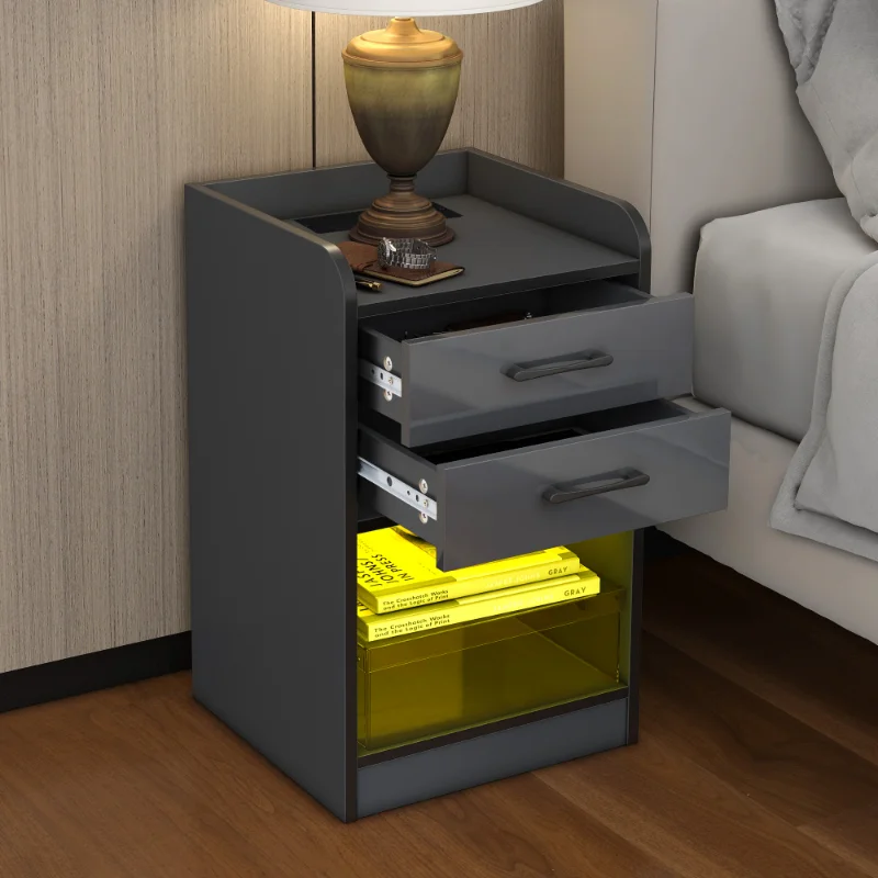 

[Flash Deal]Nightstand with 2 Drawers and Cabinets USB Charging Port Wireless Charging and Remote Control LED Light[US Stock]