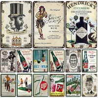 hendricks gin vintage poster decorative plate aged drinks metal tin sign man cave cafe gafe wall decor signs rusty metal signs