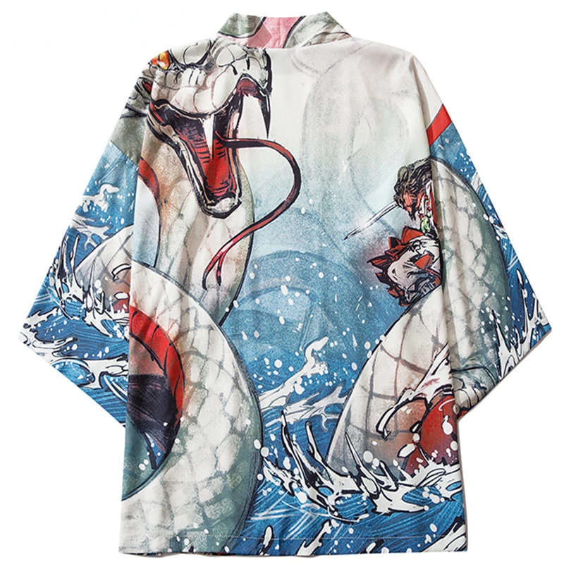 

Fashion Anime Python Print Japanese Kimono Cardigan Summer Women Clothing Jacket Shirt Samurai Cosplay Yukata Haori