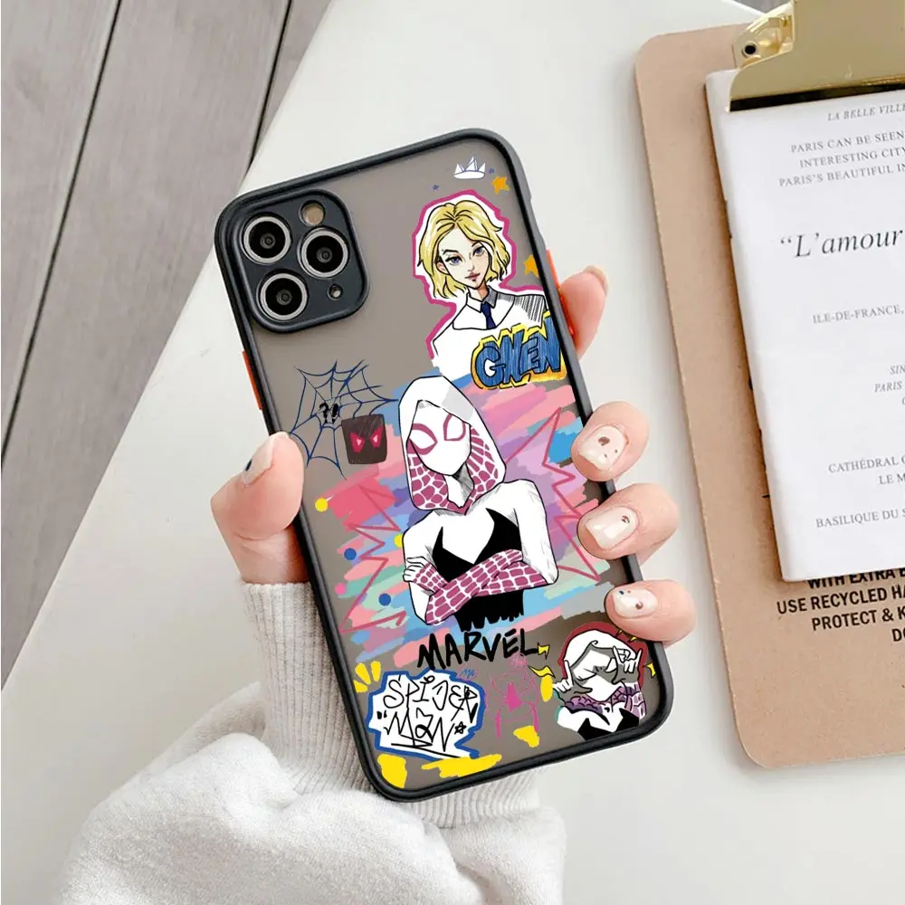 Матовый чехол Spider Gwen Spiderman Miles Morales для iPhone 17E 17 16 16E 15 14 13 12 11 Pro Max 17 Air 7 8 Plus XR XS, защитный чехол-броня (art.: 3920daa2f61b2) - 3920daa2f61b2