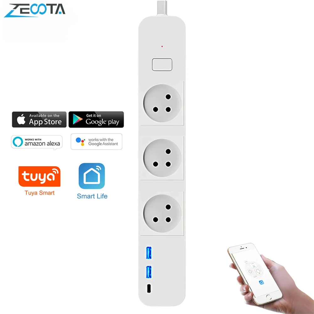

WIFI Tuya App Israeli Plug Power Strip Extension Socket USB Type-C Charging Smart Board Remote Control Works with Google Alexa