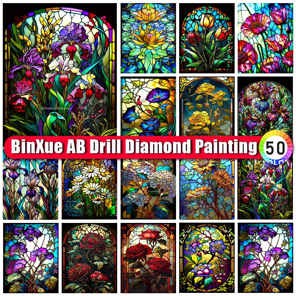 

BinXue 5D DIY Colorful Tulip AB Diamond Painting Rose Flower Cross Stitch Lotus Handmade Sunflower Mosaic Art Home Decor Gifts