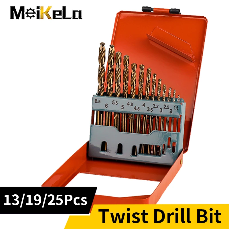 Meikela Twist Drill Bit 13-25 Set Titanium Coated Metal Gun Drill Hole Cutter Power Tools Accessories HSS Wood Metal Drill Bit