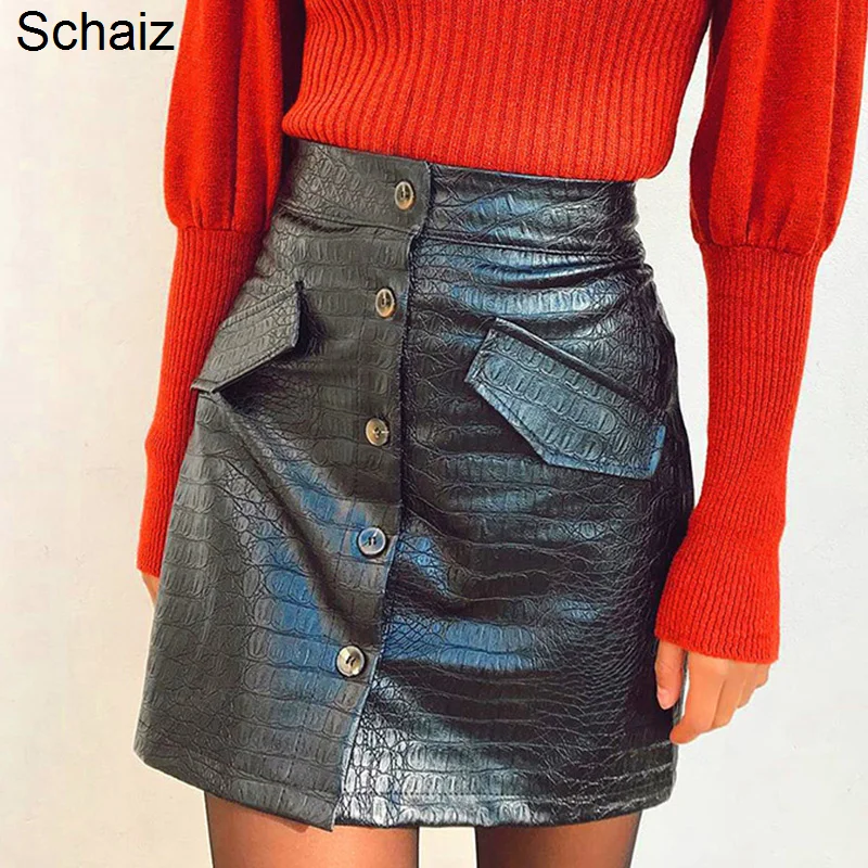 

Women Crocodile Pattern Black Dress Leather Skirt 2021 New Fashion Fit Patchwork Skirt
