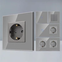 bingoelec grey light switchand wall socket with crystal glass panel home improvement