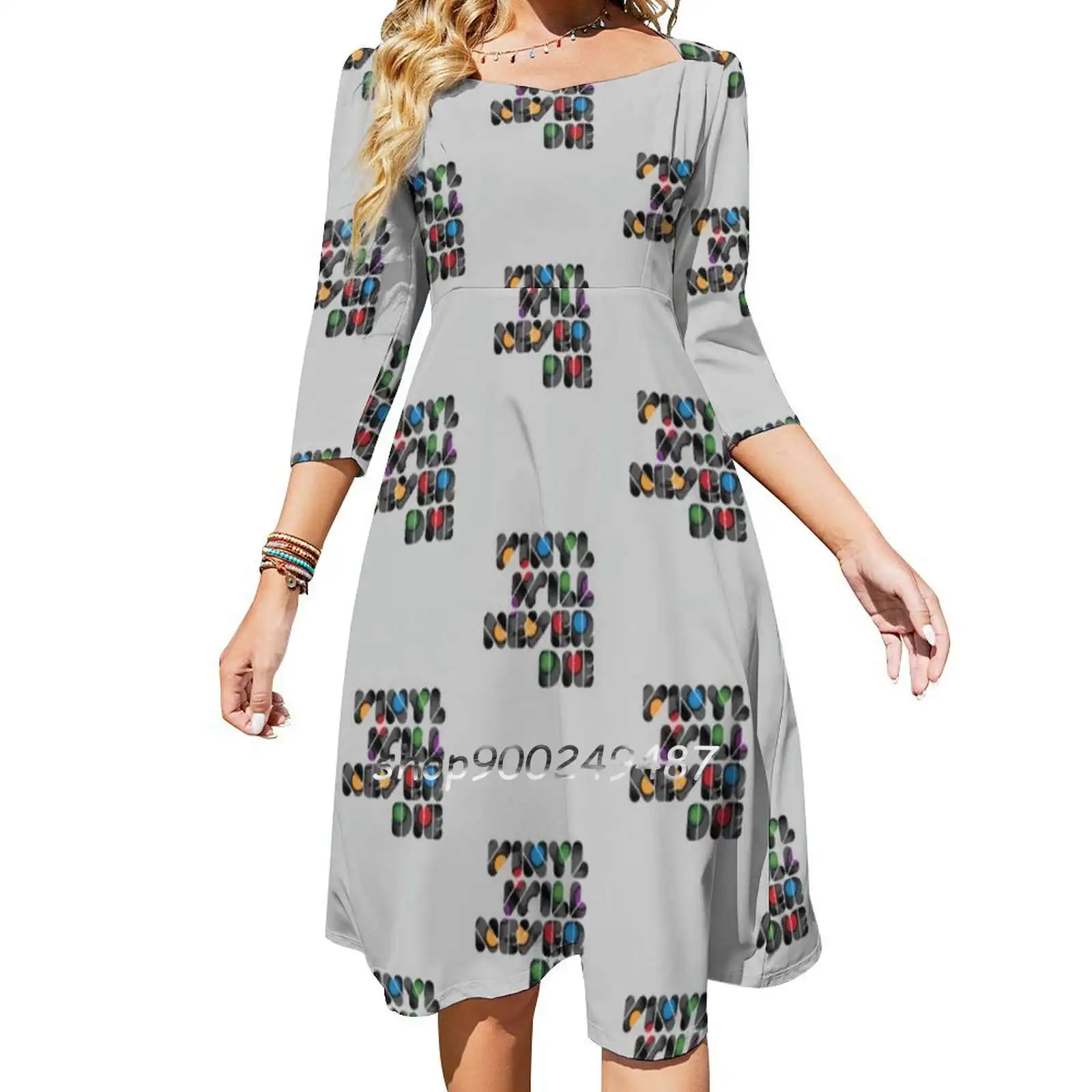 Виниловое платье с квадратным вырезом Симпатичные Свободные платья принтом