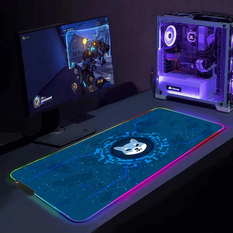 

RGB Tapis De Souris Shiba Inu Coin Mouse Pad Gaming Accessiores XXL Mause Pad with Backlit Led Mausepad Gamer Alfombrilla Raton