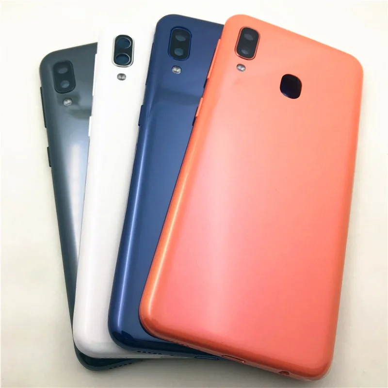 

Задняя крышка батарейного отсека для Samsung Galaxy A20E A202F, задняя панель, Корпус Корпуса, запасные части с рамкой для объектива камеры