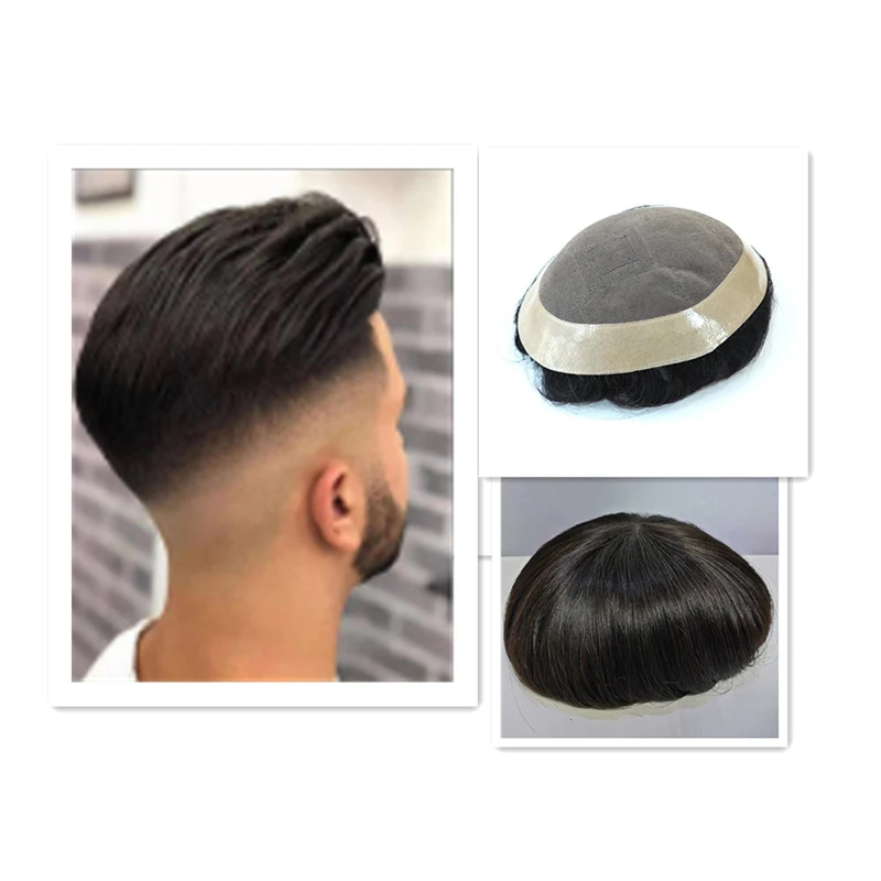 Human Hair For Men Toupee Mono Base With Natural Hairline Replacement System6*8 7*9inch with Tapes Clip Ins Mono Base+PU Around