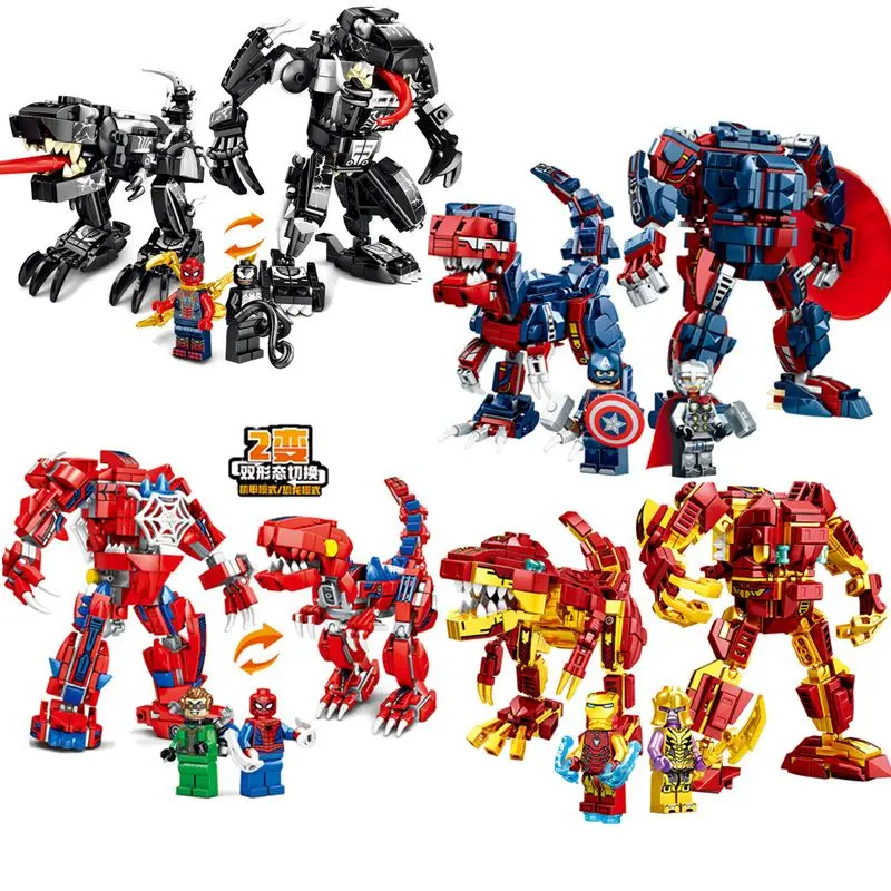 

Marvel Avengers Captain America Thanos Iron Man Transforming Mecha Puzzle Building Blocks Assembling Toy Creative Holiday Gift