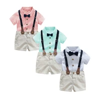 summer kids baby boy formal suit short sleeve with shirtsuspender pants casual clothes outfit gentleman party suit 3m 6m 9m 1 5
