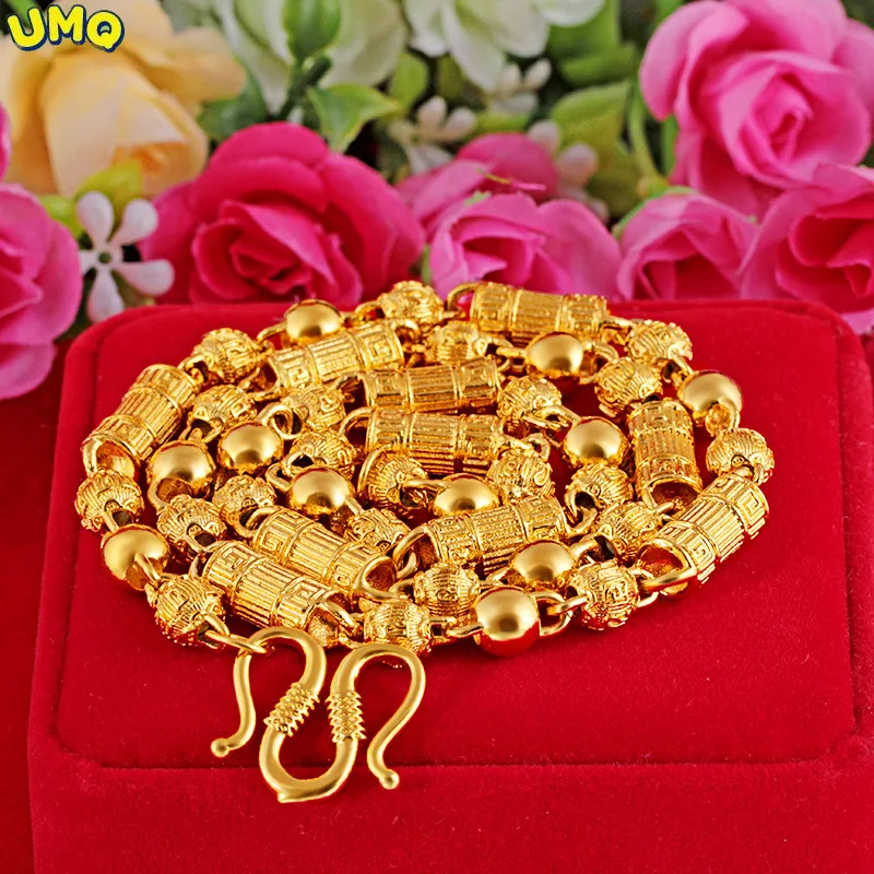 

Lm Not Fade Men Beads Chain 24k Real Yellow Solid Gold Plated Men's Bamboo Joint Necklace Boy Chain Birthday Male Jewelry