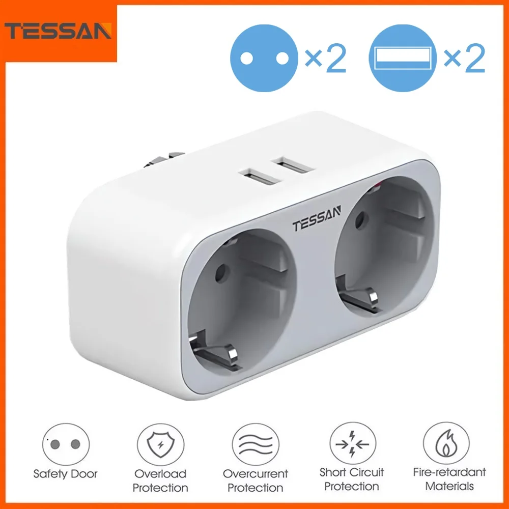 

TESSAN USB-удлинитель для электрической розетки с USB-портами, европейского стандарта, адаптер питания для дома и путешествий