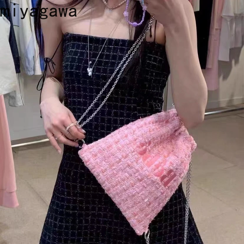 Корейский нишевой шерстяной рюкзак Миягава с цепочкой на шнурке повседневный