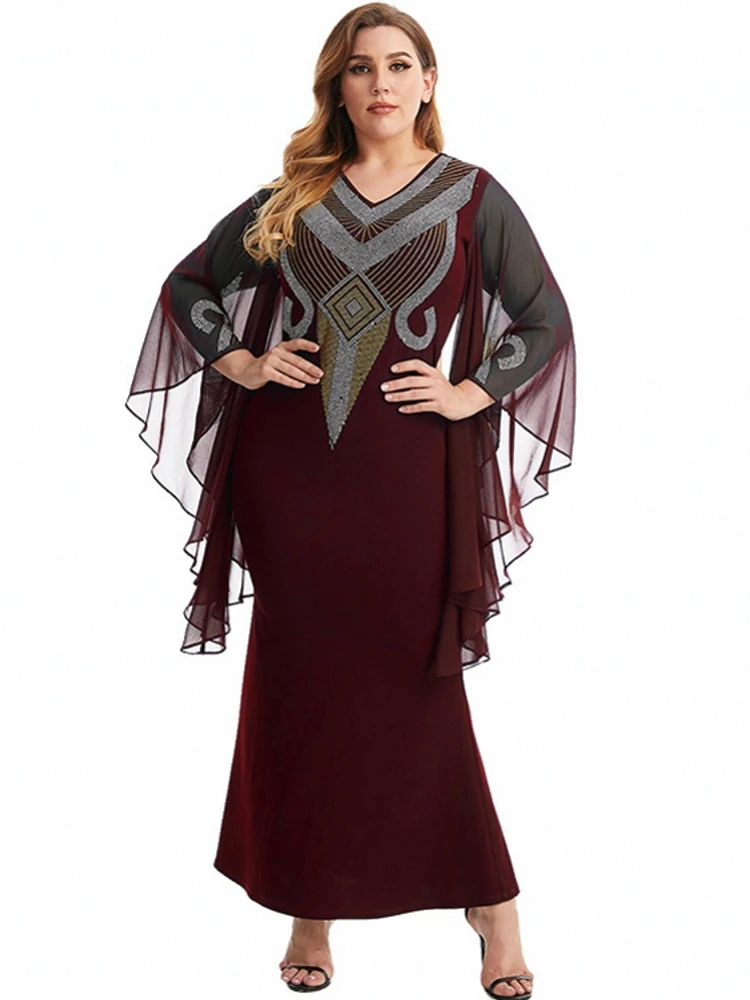 

African Dresses For Women Design Dashiki Muslim Fashion Abaya Bandage Midi Bazin Vintage Robe Gowns Africa Sexy Lady Party Dress
