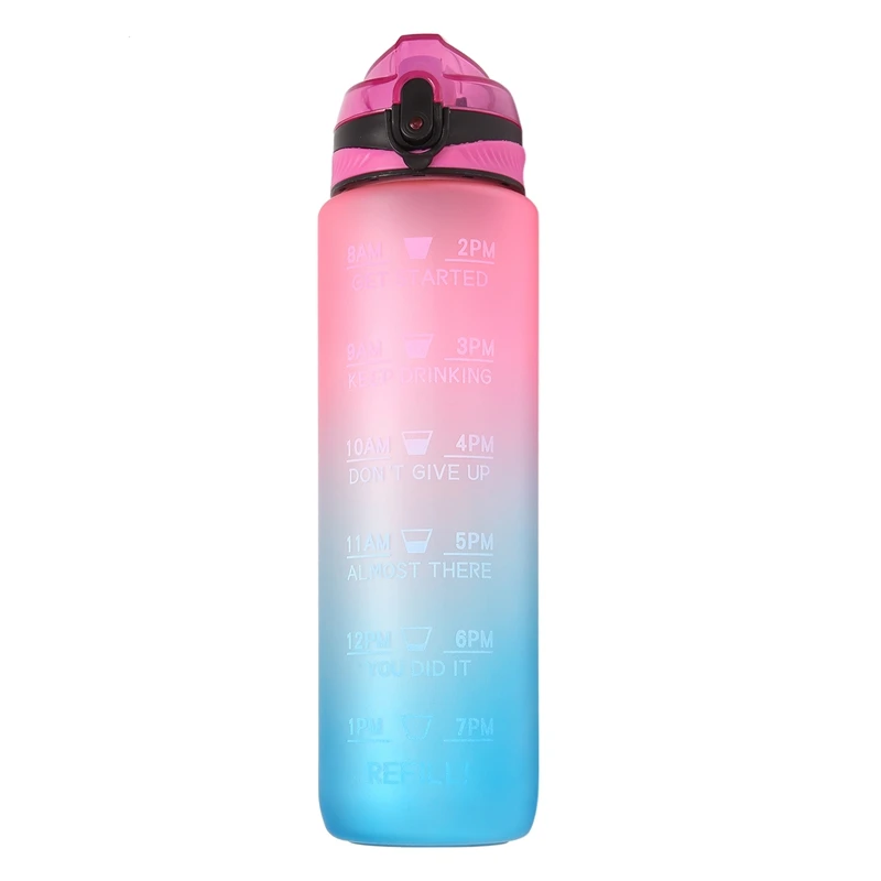 

1000ML Tritan Fitness Sports Water Bottle With Time Marker&Straw Large Wide Mouth Leakproof Durable BPA Free Non-Toxic