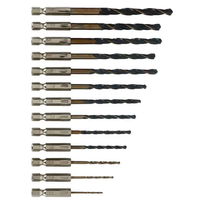 

1.5-6.5mm electric screwdriver, plated drill bit, 13 piece set, high speed steel 13pc hex shank fried dough twist drill