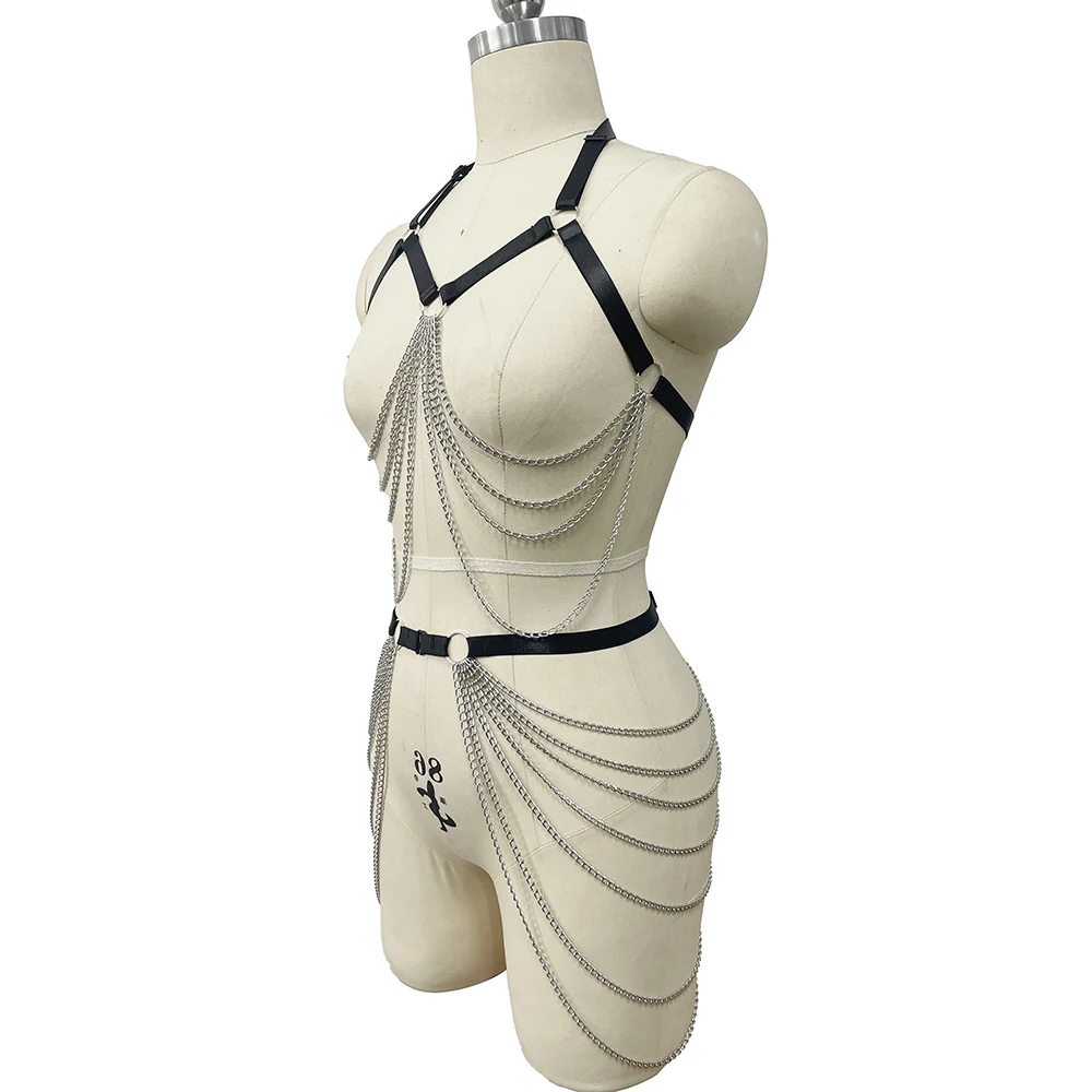 Комплект портупеи с кисточками и цепочкой черный укороченный топ клетка