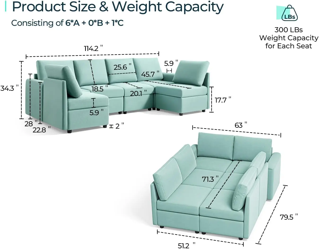 Модульный диван секционный U-образный с местом для хранения вещей пена эффектом