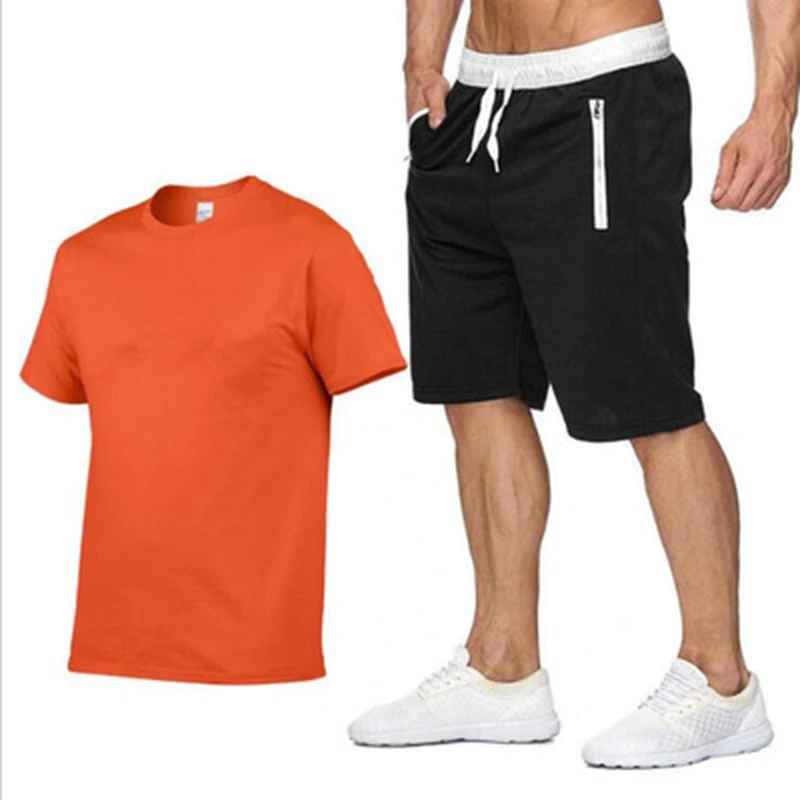 

2022 Cotton-hemp Summer 2021two Piece Set Men Short Sleeve T Shirt Cropped Top BL14