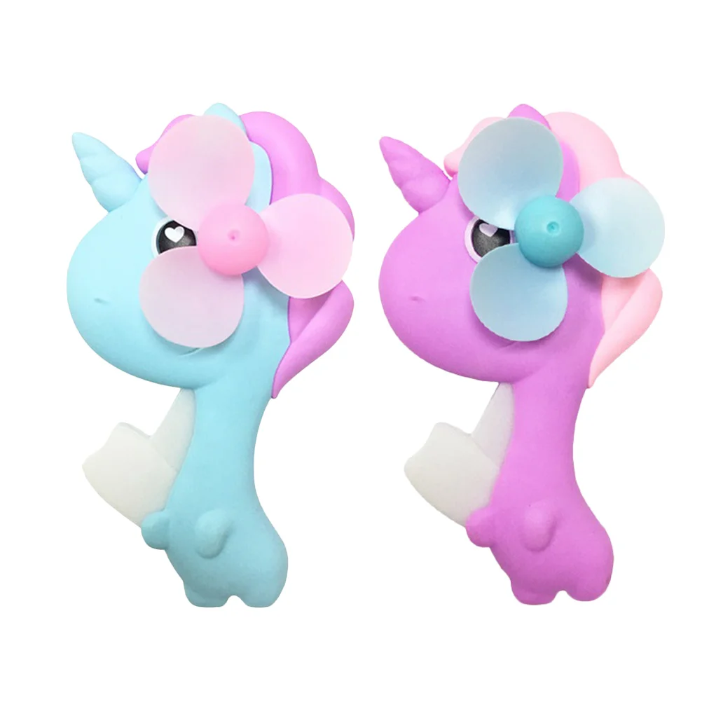 

2Pcs Creative Unicorn Cartoon Hand Press Small Fan Plastic Children Toy (Sky-blue + Purple, 1Pc/Each)