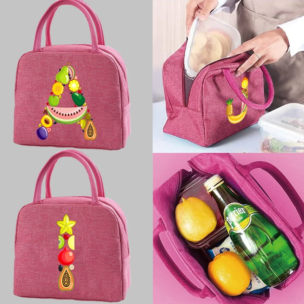 

Insulated Canvas Lunch Bag for Women Cooler Pack Tote Thermal Bag Portable Picnic Bags Fruit Letter Series Lunch Bags for Work
