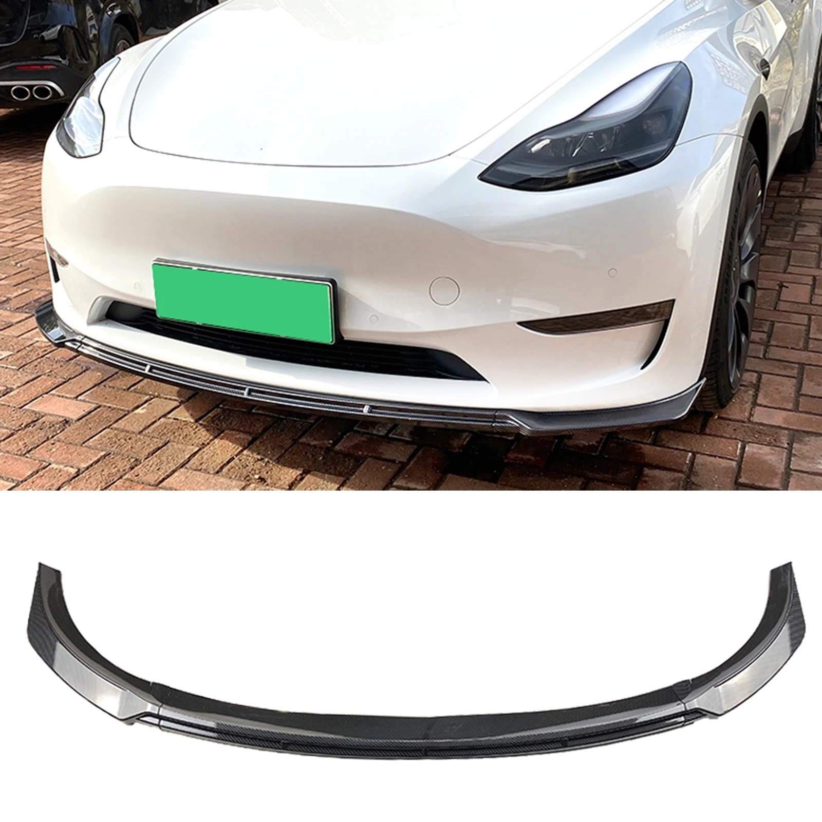 For Tesla Model Y 2020-2022 ABS Carbon Fiber Look Front Bumper Spoiler Lip Lower Car Body Kit Splitter Guard Board Protect Blade