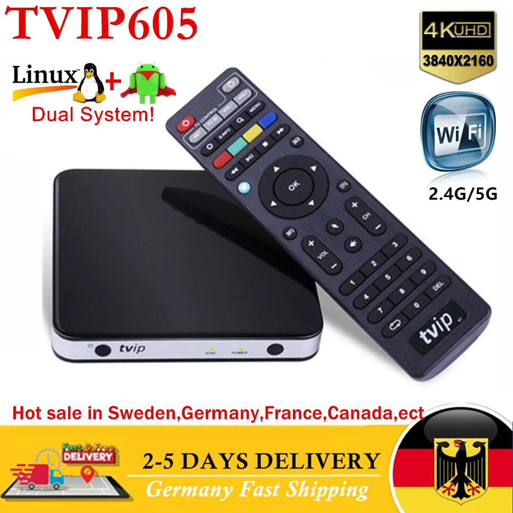 

Original tvip605 TV Box 4K UHD Linux & Android OS Amlogic S905X 2.4/5G WIFI H2.65 Smart Iptv Box Set Top Box TVIP530 tvip525